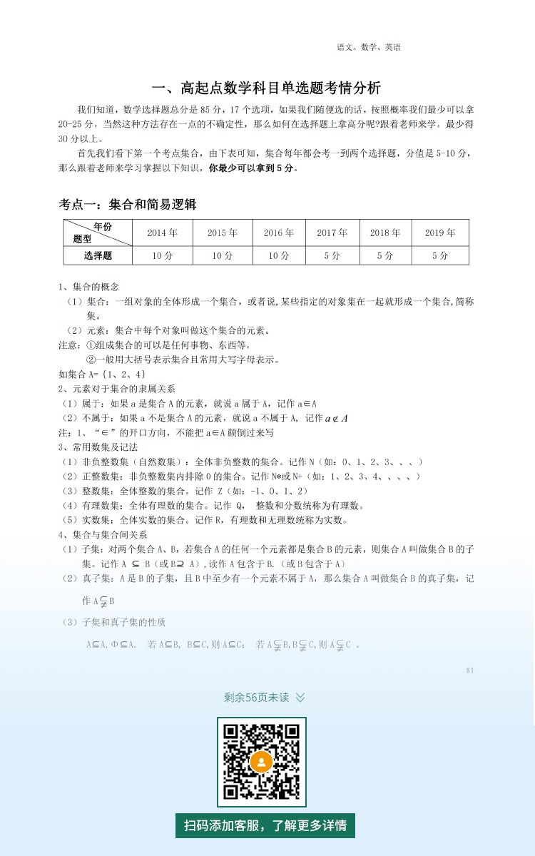 2021年深圳成人高考復(fù)習(xí)資料：高起點(diǎn)數(shù)學(xué)科目（電子版，可下載）